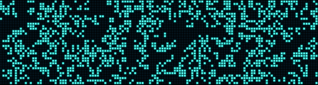 Abracadabra: the Game of Life on the dots, then interfering rings, then rain falling in streaks, all moving with the sound