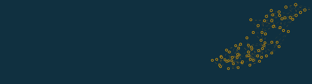 The Murmuration port on the strip: a flock of small orange rings, loosely linked, sweeping diagonally across a dark blue screen